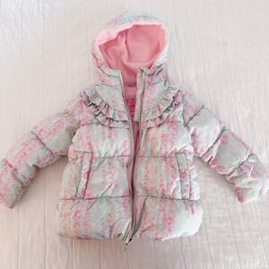 Wippette Kids Girls Puffer Jacket 5/6 Pastel Rainbow Leopard Print Ruffles Pink